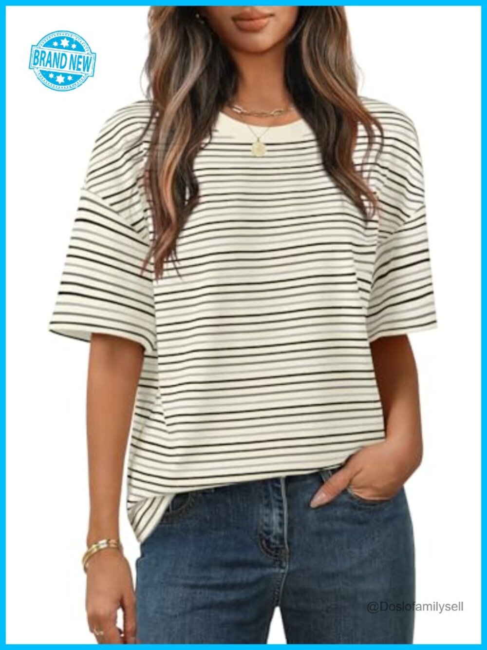 Women's Short Sleeve Striped Casual T-Shirt Loose Fit Summer Tee